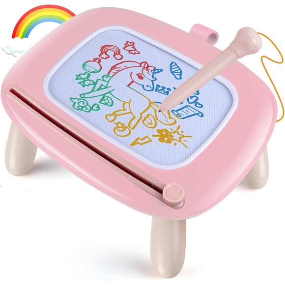 Toddler Magnetic Drawing Board Table Pink Doodle Pad Toy for 1 2 3 Year Old Girl - Picture 1 of 6